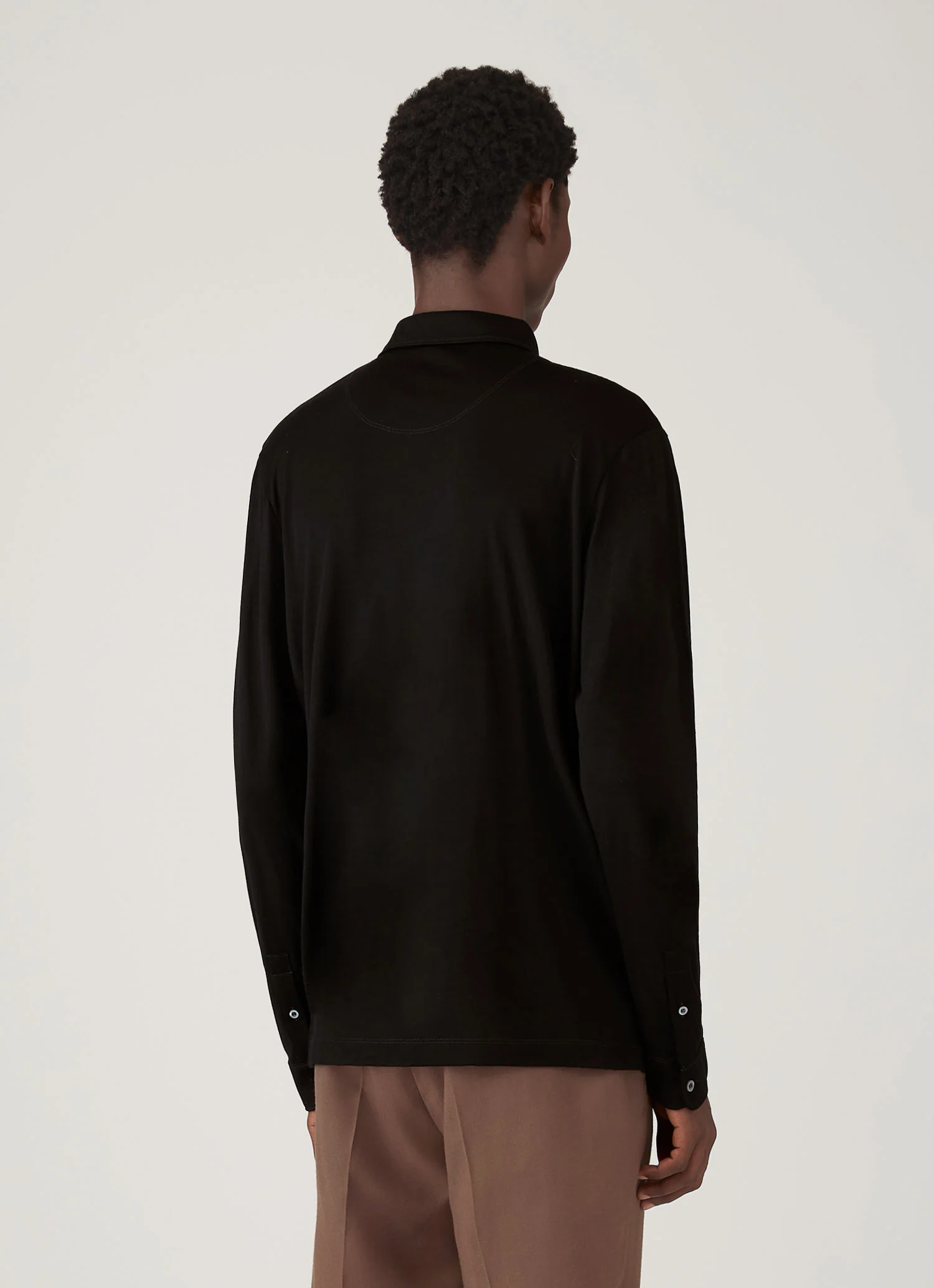 Men's Long Sleeve Ultra-Fine Merino Polo Shirt in Black - Image 5